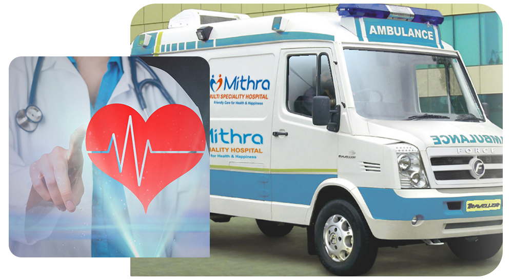 Ambulance of Mithra multispeciality hospital in bangalore